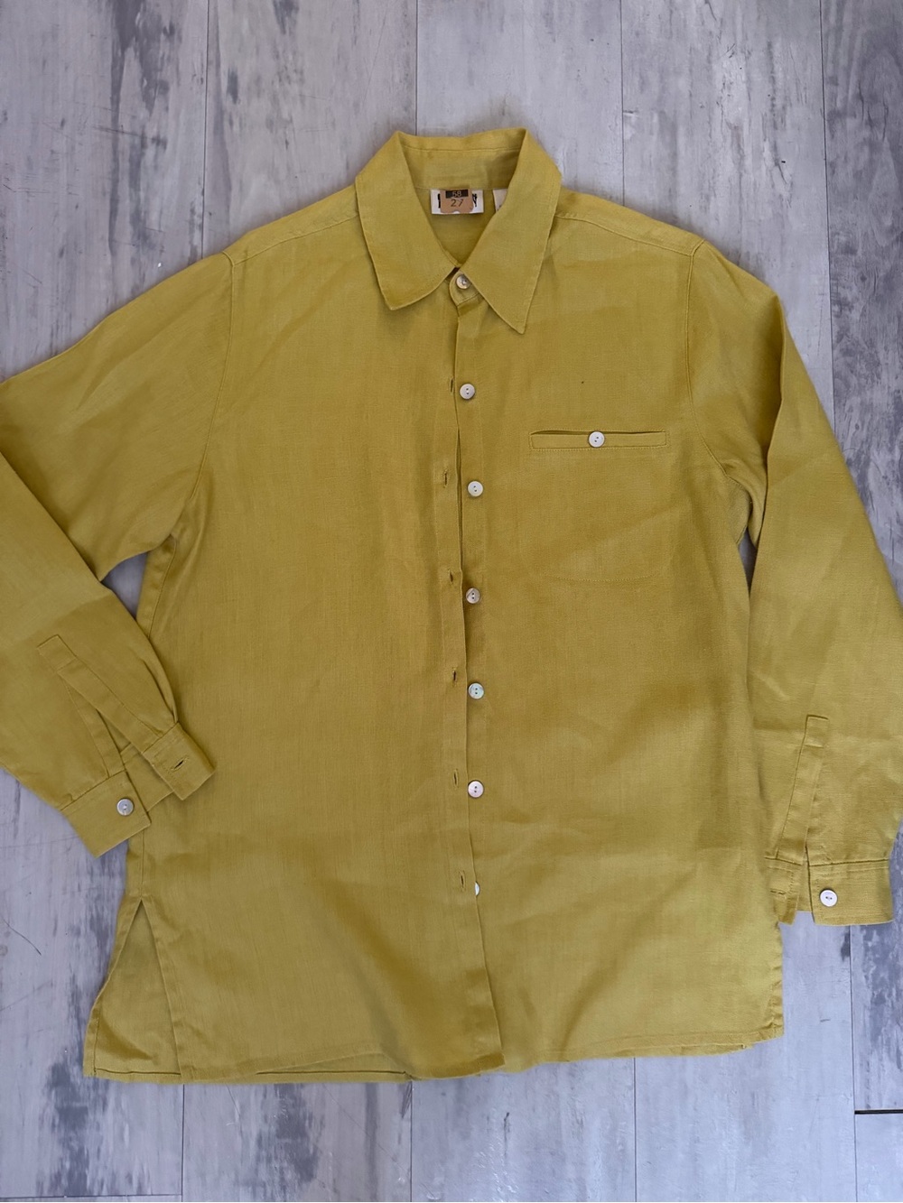 100 linen chico’s Button-Down Shirt in Mustard Yellow